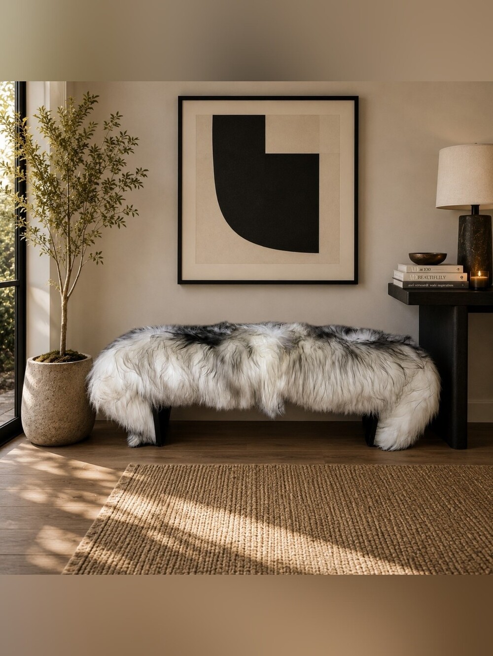 2-pelt Double Pelt Long Wool Icelandic Sheepskin Rug / Bench Cover Gray + White